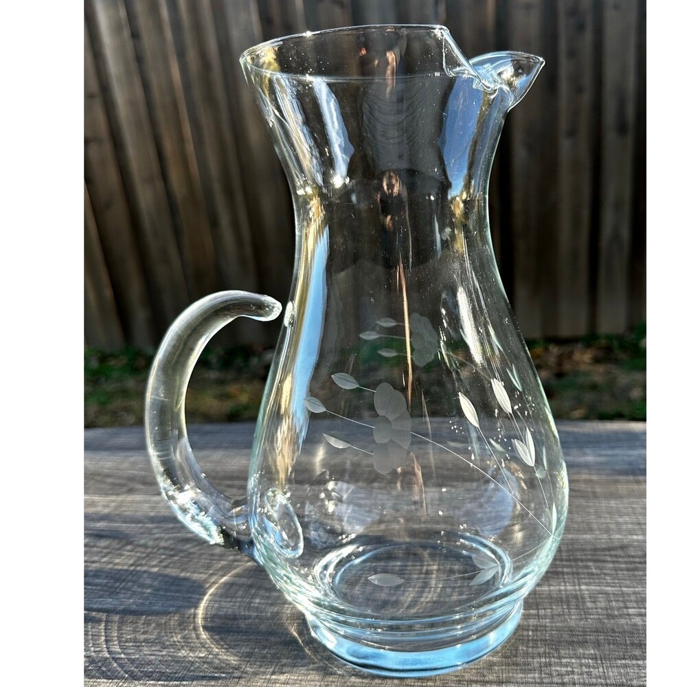 Princess House Heritage Tall 10" Crystal Etched #459 Pitcher 72 oz-Excellent
